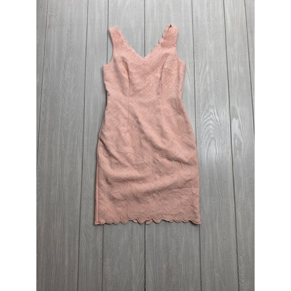 Antonio Melani Blush Pink Floral Scalloped Sleeveless Sheath Dress Size 2 - Picture 8 of 13